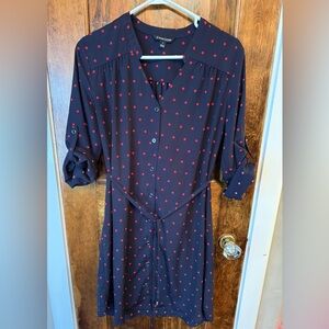 41 Hawthorn Navy & Red Polka Dot Button-Up Tie Waist Shirt Dress